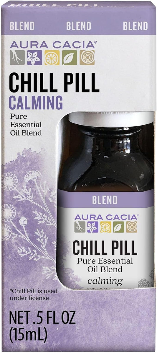 Aura Cacia Chill Pill Essential Oil Blend, 100% Pure Essential Oils - Aromatherapy for Diffusers, Relaxation, Massage | 0.5 Fl Oz (Pack of 1)