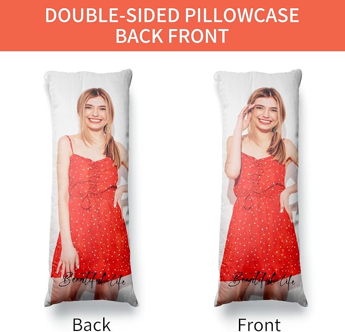 Easycosy Custom Body Pillow with Picture & Text 20"x54", Two-Sides Photo Pillowcase, Personalized Soft Skin-Friendly Long Pillow Cover with Photo, Custom Love Keepsake Gifts (No Pillow Insert)