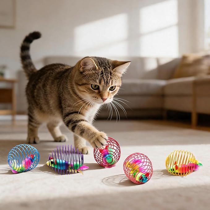 Jecery 5 Pcs Cat Toys Spring,Mouse, Rainbow Color