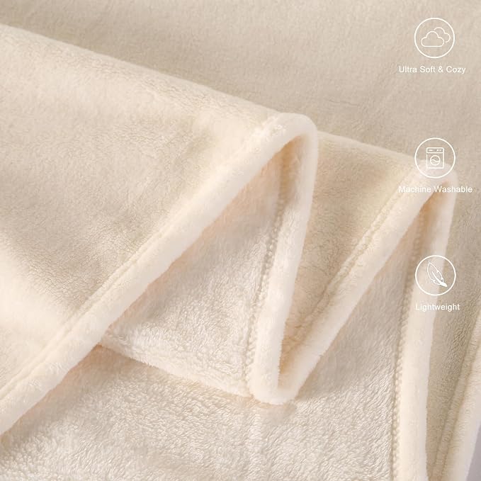 TASTHROW Creamwhite Throw Blanket 60x80 Inches | Soft Plush Cozy Fleece Flannel Throw Blanket, Lightweight Warm Throws for Bed, Couch, Bedroom and Living Room, All Seasons