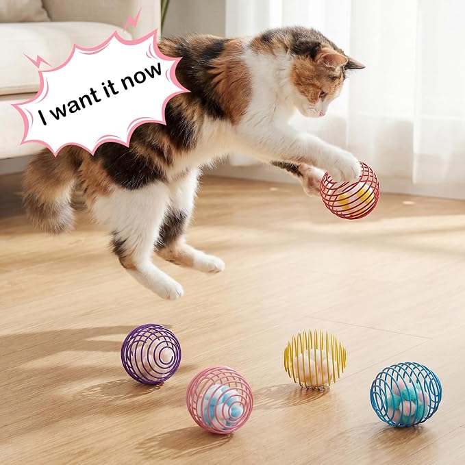 Jecery 5 Pcs Cat Toys Spring,Plush Ball,Multicolor