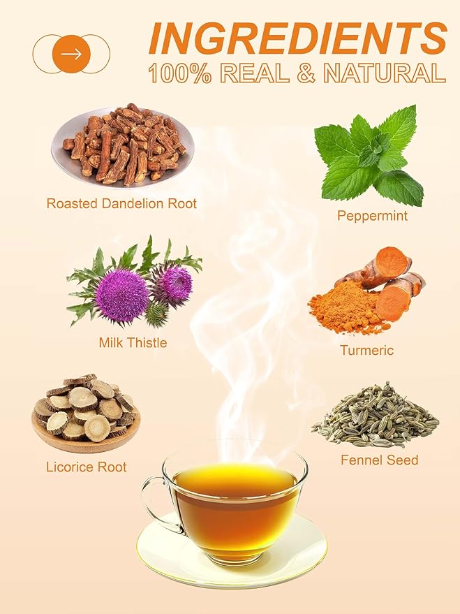 TeeLux Dandelion Herbal Tea, Roasted Dandelion Root with Peppermint, Milk Thistle, Turmeric, Licorice, Roasted Aroma, Smooth & Refreshing, 100 Count