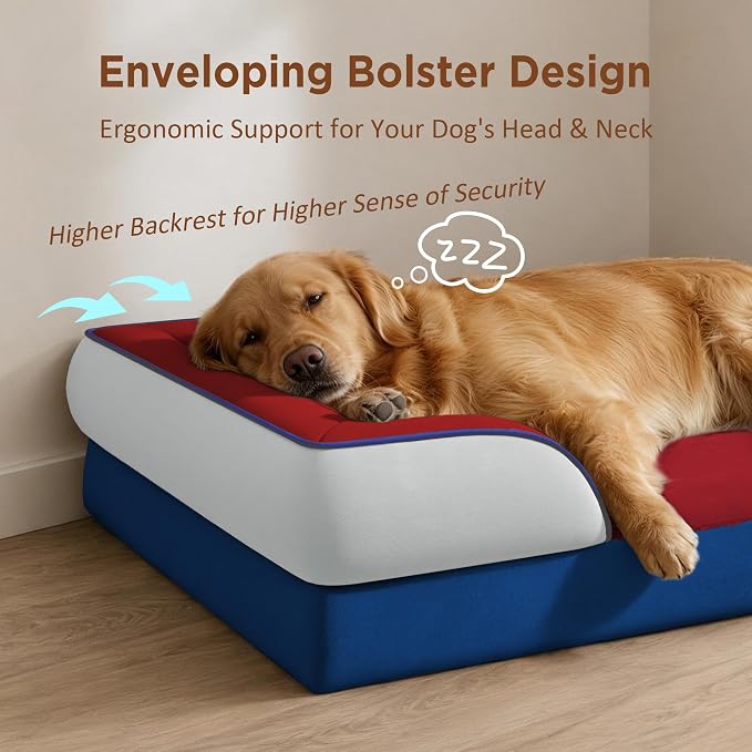 Comfort Expression Orthopedic Dog Beds for Large Sized Dog with Bolster | Waterproof Dog Couch Bed with Washable Cover & Non-Slip Bottom, Supportive Egg Crate Foam Large Pet Bed, 36x27 Inch