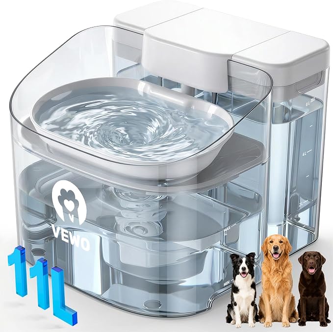 11L/372oz Large Dog Water Fountain, No Spill Automatic Dog Water Bowl Dispenser with Multi-Layer Filtration, Flowing Dog Water Dispenser with Deep Basin, BPA-Free, Ultra Quiet and Easy to Clean