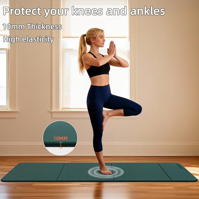 Foldable TPE Yoga Mat Thick 10mm,75" x40"Extra Large Exercise Mats | Stretch Mat Non-slip Fitness Folding Mat Easy to Carry,Wide Gym Mats for Women Men Suitable for Home Workout Travel Pilates