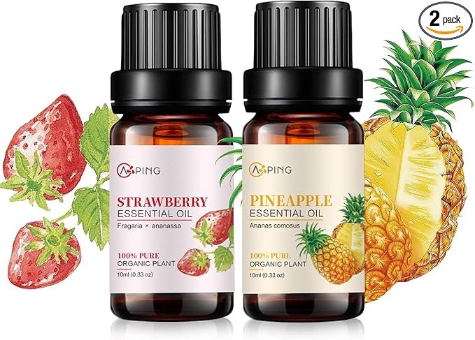 Strawberry & Pineapple Essential Oils - 100% Pure Organic Natural Plant Oils for Diffuser, Aroma, Spa, Massage, Yoga, Perfume, 2x10ML