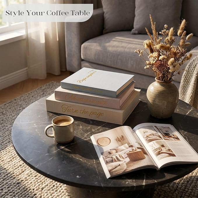 Decorative Book Storage Box Set of 3, Linen Faux Books for Coffee Table, Stylish Decorative Books for Bookshelf, Photo Organization, Keepsake Storage, Home Decor, Blue Gray