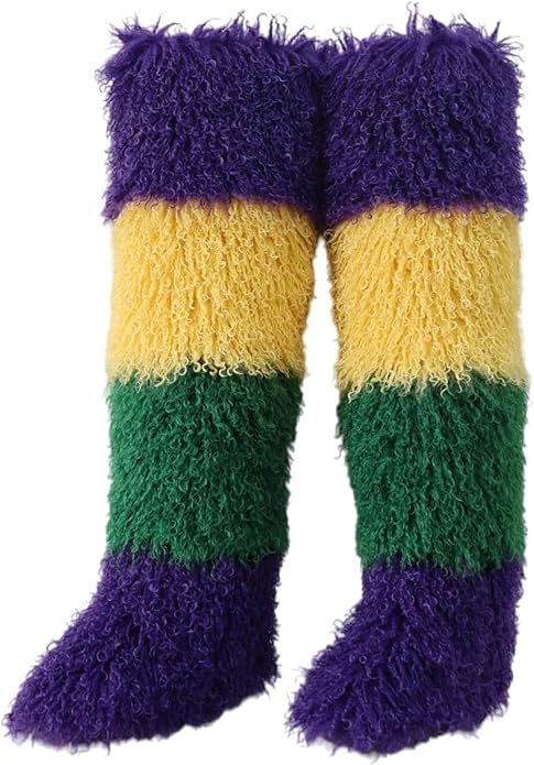 SWEETHEART BEAUTY Thigh High Shagy Teddy Fur Boots, 29 Inch Over the Knee Length Fluffy High Boots, Tall Furry Shoes For Women