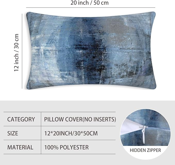 Blue and Grey Abstract Art Artwork Pillow Cover, Gallery Modern Decorative Throw Pillows Cushion Cover for Bedroom Sofa Living Room 12 x 20 Inch Set of 2