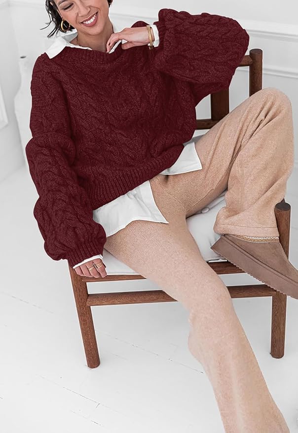 PRETTYGARDEN Womens Sweaters Spring 2026 Cable Knit Long Sleeve Crewneck Oversized Sweater Chunky Pullover Loose Outfits