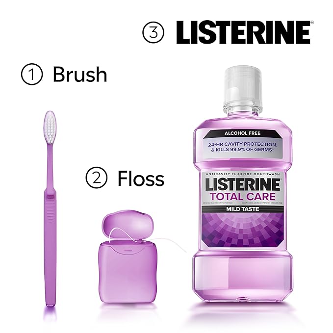 Listerine Total Care Alcohol-Free Mild Mouthwash, 6 Benefit Oral Rinse to Help Kill 99.9% of Germs That Cause Bad Breath, Strengthen Enamel, Mild Mint Flavor, Twin Convenience Pack, 2 x 1 L