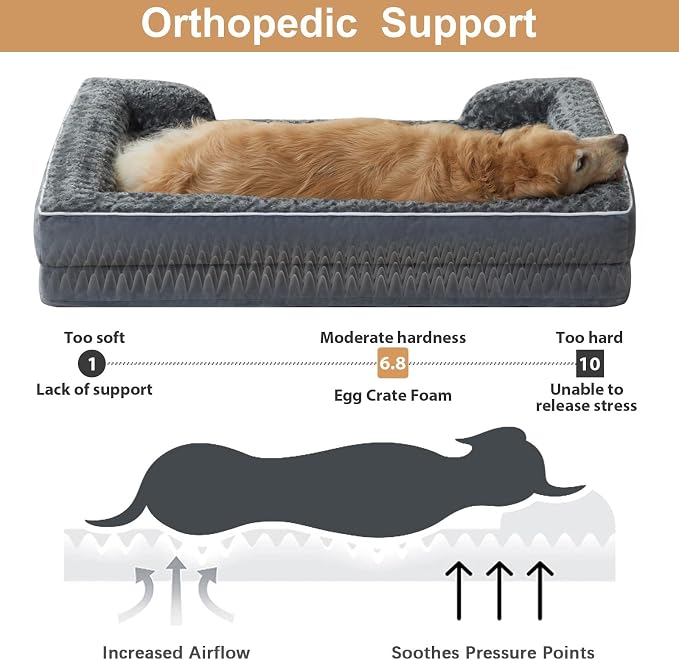 WNPETHOME Orthopedic Washable Dog Bed Large for Senior Dog Cozy Sleep | Waterproof Big Soft Dog Couch Sofa Bed for Dogs Relax with Removable Cover Supportive Comfort Pet Bed Dark Grey 36x27 Inch