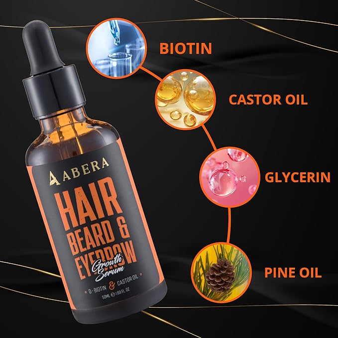 Abera Hair Growth Serum for Hair Loss, Natural Hair Regrowth Treatment for Hair & Beard with Biotin & Castor Oil | Extra Strength & Bigger Size 1.69 fl oz