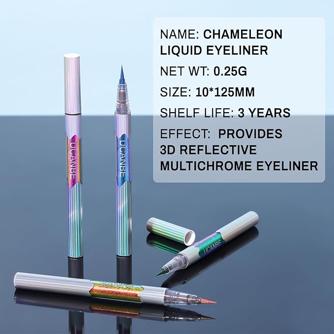 UCANBE Chameleon Liquid Eyeliner - Gold Pink Purple, Multi-Chrome Metallic Shift Eyeliner, Waterproof Glitter Eyeliner with Soft Fine Tip for Multi-Dimensional Eye Looks