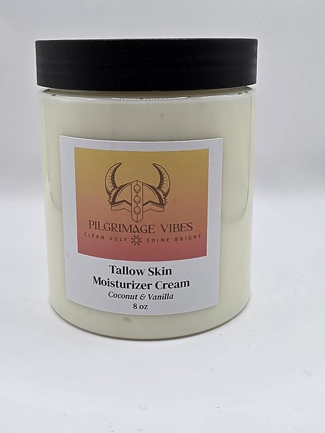 Tallow Skin Moisturizer Cream with Nourishing Oils Handmade Grass Fed Beef Tallow Cream 8oz (Coconut & Vanilla Scent)