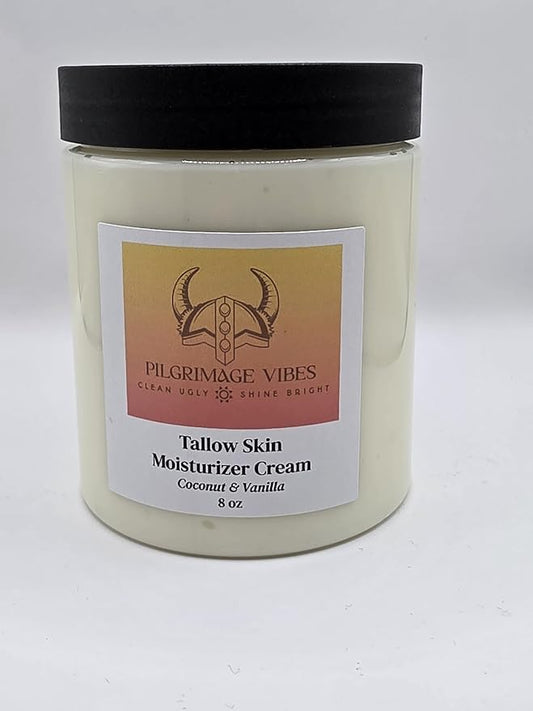 Tallow Skin Moisturizer Cream with Nourishing Oils Handmade Grass Fed Beef Tallow Cream 8oz (Coconut & Vanilla Scent)