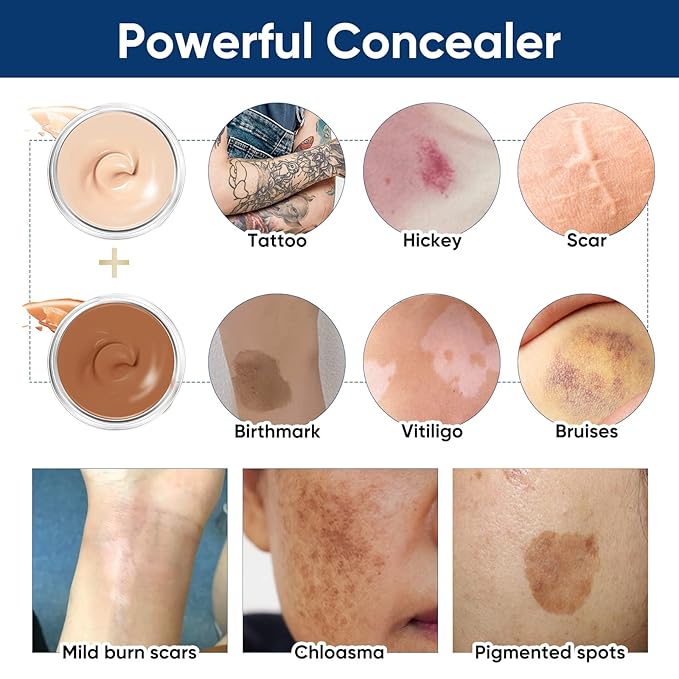 Tattoo Cover Up Makeup, 2 Colors Sweatproof & Waterproof Tattoo Cover Up Concealer, Suitable for Scars, Vitiligo, Spots, Invisible and Natural