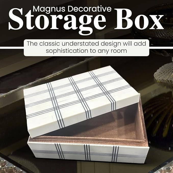 Perilla Home Wood Decorative Small Wooden Box Storage Memory Box, Ideal for Keepsakes, Trinkets, Jewelry, Crafts, Card and Other Stash (8" x 5" x 3"), for Men and Women, Black and Off White (Lucius)