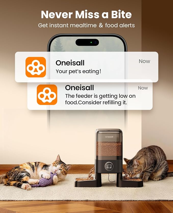 oneisall Automatic Cat Feeder with Camera for 2 Cats Pets, 20 Cups/5L | 5G Wi-Fi, Dual Cameras, HD Night Vision, 2-Way Audio, Motion-Activated Alerts, APP Remote Control, Feed Now, Feeding Logs
