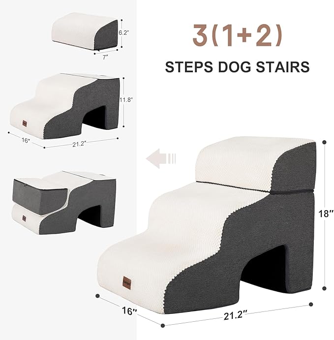 Garnpet Dog Stairs for Couch Sofa and Chair with Tunnel, 3-Step Dog Steps for Small Dogs and Cats, Non-Slip Indoor Pet Step, Beige