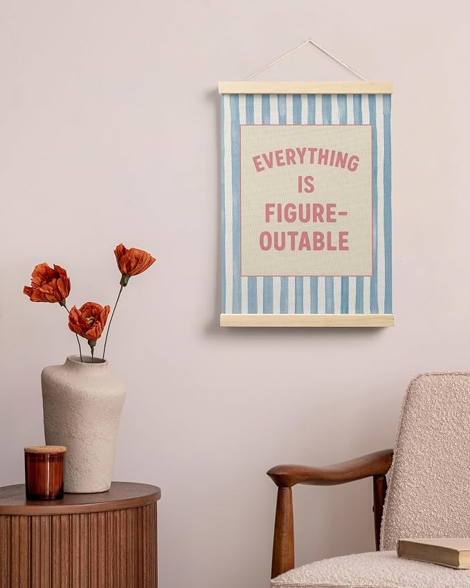 FGFK Preppy Pink and Blue Everything Is Figureoutable Inspirational Framed hanging Canvas wall art Poster Prints office dorm room decor for women, Motivational posters decorations for home bedroom,12x16 Inch