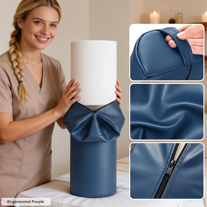 Noverlife Upgraded Large Bolster for Massage Table, 24 x 8 x 4 in Massage Bolsters for Under Legs, Neck, Ankles Pain Relief, Under Knee Pillow, PU Leather Half Moon Bolster Pillow for Spa/Home