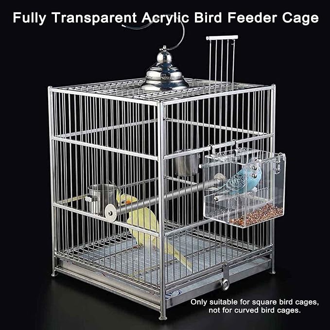 Automatic Acrylic Bird Feeder No Mess Bird Feeder Cage for Small Birds | Automatic Bird Feeder for Cage, Suitable for Parrots Canary Parakeet Budgerigar Crested Myna Cockatiel