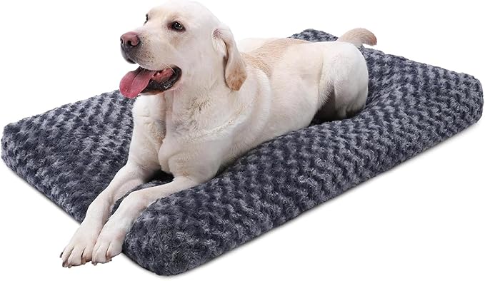 KSIIA Washable Dog Beds Large Sized Dog Crate Bed Pet Mat 47"x29" Gark Gray | Deluxe Plush Comfy Kennel Pad, Anti-Slip Bottom,Deep Sleeping Mat for Large Dogs,Machine Washable for Easy Cleaning