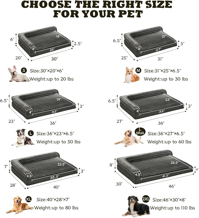 WINDRACING Orthopedic Dog Beds for Medium, Small Dogs, Waterproof Egg Foam Dog Sofa Bed with L Bolster Sides, Washable Medium Pet Bed with Removable Cover & Non-Slip Bottom, 31 x 25 inch, Gray