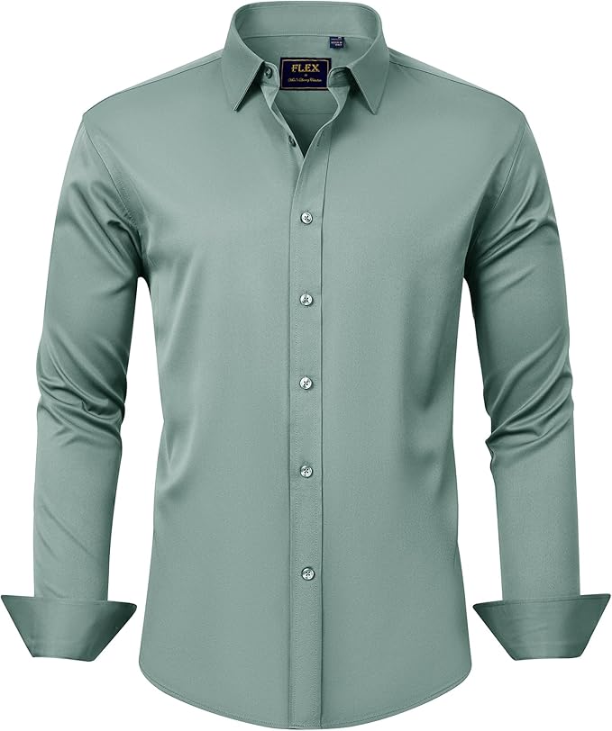 J.VER Men's Dress Shirts Solid Long Sleeve Stretch Wrinkle-Free Formal Shirt Business Casual Button Down Shirts