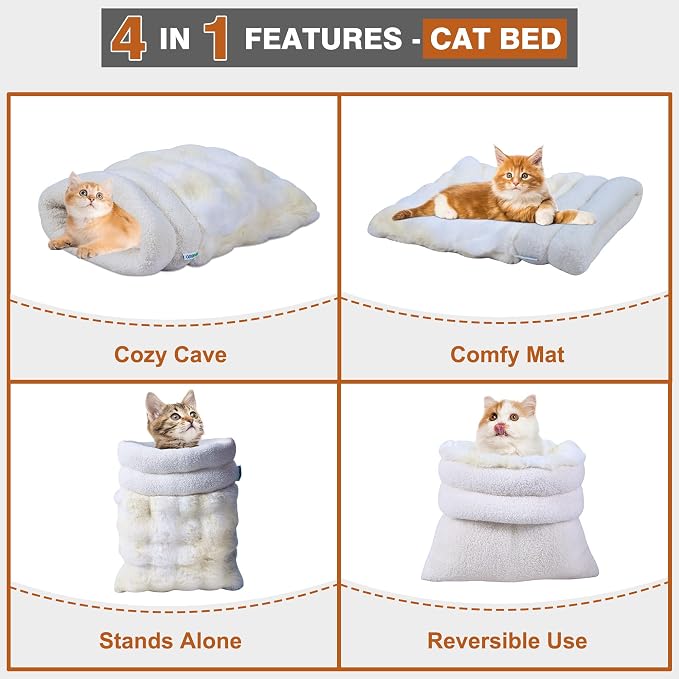 3 in 1 Semi-Enclosed Self Warming Burrow Cat Bed Sleeping Cave | Keep Warming, Machine Washable, Easy to Clean, Soft & Comfortable, Pet Beds fo Cats & Dogs, Cozy Privacy Nook