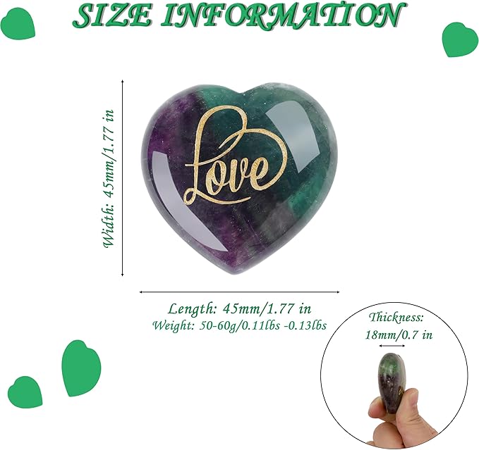 ZHIYUXI 45mm Fluorite Crystal Engraved Heart Crystal Stone Healing Gifts Gemstones Heart Rocks Polished Stones Fluorite Gem Meditation Gifts for Women Men Reiki Energy Balance