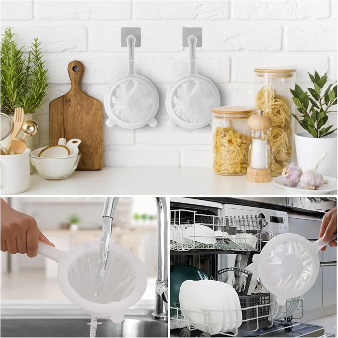 3-Piece Mesh Strainer Set with Handles & Hanging Loops, 100/200/300 Mesh, Nylon & Plastic Sieve for Tea, Coffee, Nut Milk, Juice, Broth, Smoothies, Reusable & Easy to Clean,Durable,Dishwarer Safe