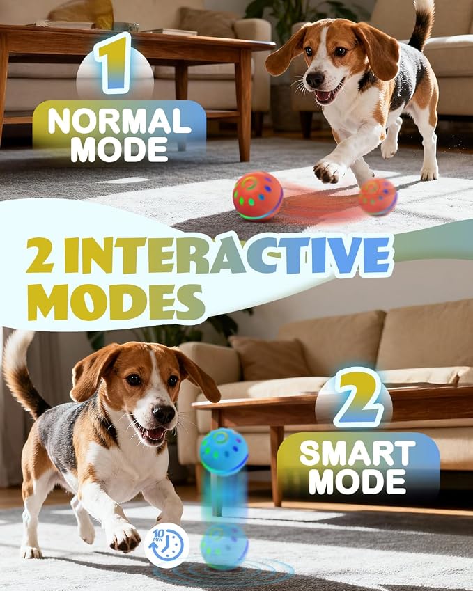 Zoomsnail Interactive Dog Toys, BPA-Free Rechargeable Automatic Dog Balls with Lights, Waterproof & 2 Modes Balls for Small/Medium Dogs, Perfect for Play and as a Pet Gift, 2 Pack