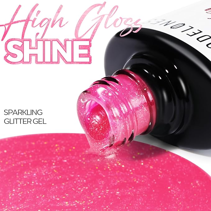 modelones Glitter Rosy Pink Gel Nail Polish PGlitter Gel Nail Polish Soak-Off UV Gel Polish - 28+ Days Long-Lasting Salon-Quality Nail Art DIY Manicure & Gift 15ML