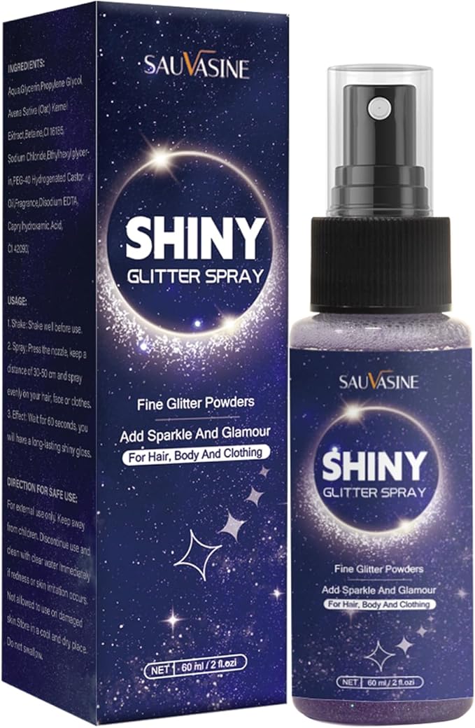 Glitter Spray for Hair, Body & Clothes – Shiny Purple Body Glitter Spray, Long-Lasting & Quick-Drying Sparkle Spray for Festival, Halloween, Makeup & Prom | 60ml Portable