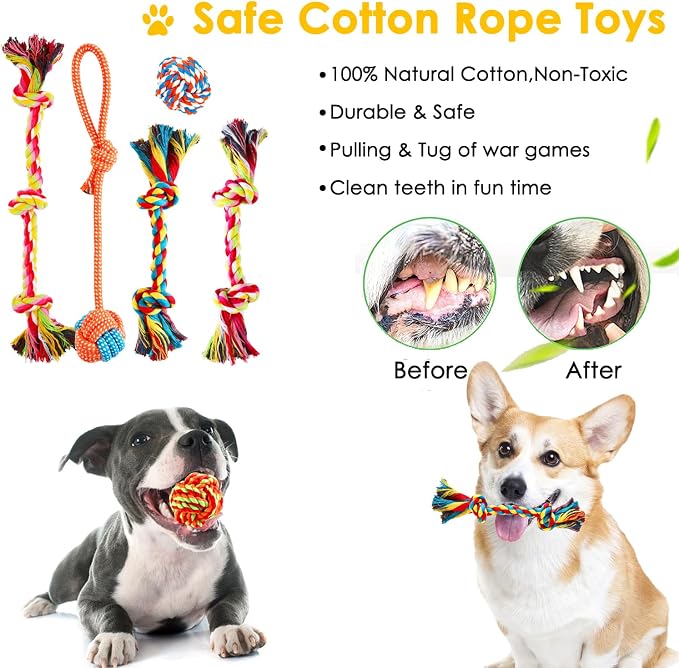 Aipper Dog Toys 25 Pack for Fun and Teeth Cleaning, Puppy Chew Toys Pack with Squeak Plush Toy,Squeaky Toy Balls,Tug of War and Rope Toys for Puppy to Small Dogs