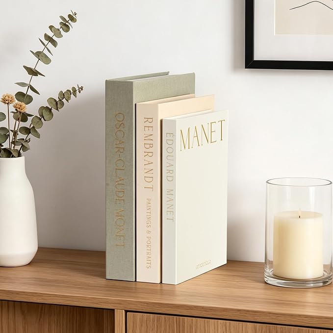 Decorative Books for Home Decor, Set of 3 Linen Faux Books with Hidden Storage Aesthetic Coffee Table Books for Shelf, Mantle or Entryway Hollow Book Box for Keepsake, Photo & Jewelry Organization