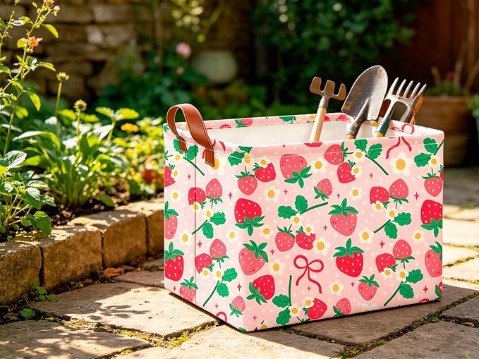 CLOCOR Rectangular Storage Bin,Waterproof Book Box,Gift Basket(Strawberry)