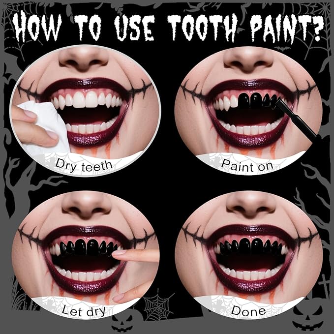 Professional Halloween Green Tooth Paint, Temporary Green Color Tooth Paint，Safe Long Lasting SFX Teeth Paint, Perfect for Cosplay, Halloween Makeup, Theater, Costume Party