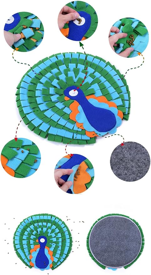 Vedem Small Animal Snuffle Mat Fleece Foraging Mats Interactive Feeding Toy Rabbit Guinea Pig Rat Hamster Anti Slip Treat Dispenser (Peacock)