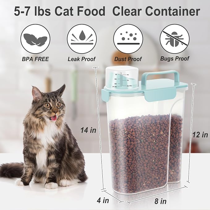Dog Cat Food Storage Container with Cup (Light Blue, 5L)