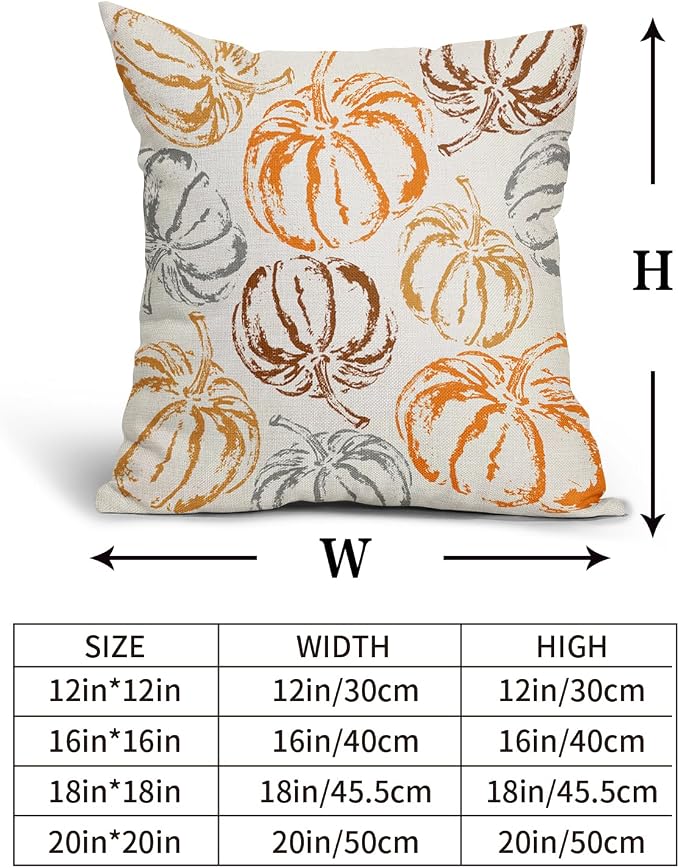 Fall Pillow Covers 24X24 Inch Set of 2 Burnt Orange Brown Grey Pumpkin Decorative Pillow Cases Autumn Harvest Thanksgiving Cotton Linen Cushion Case Holiday Home Decor For Sofa Bed Couch Outdoor