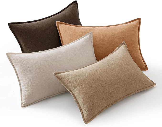 MIULEE Neutral Brown Boho Linen Pillow Covers 12x20 Inch Pack of 4 | Natural Fall Decorative Throw Pillow Covers, Soft Farmhouse Couch Pillowcases, Modern Decor for Living Room Bed Sofa