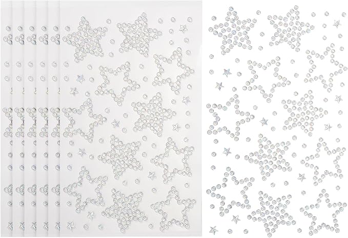 PATIKIL 6Sheets Star Face Gems, Self Adhesive Hair Gems Stickers Face Stickers for Women Eye Hair Body Festival Makeup Rave Accessories, AB Color