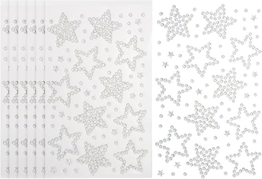 PATIKIL 6Sheets Star Face Gems, Self Adhesive Hair Gems Stickers Face Stickers for Women Eye Hair Body Festival Makeup Rave Accessories, AB Color