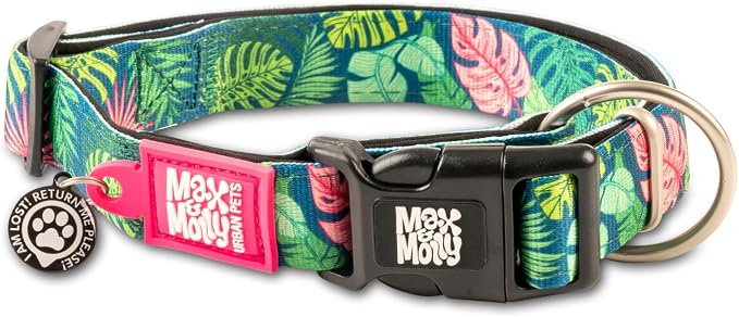 Max & Molly Smart ID Dog Collar with Gotcha! QR Safety Tag and Custom Pet Profile, Soft Padded Neoprene, Waterproof, Tropical, Medium (13-21")