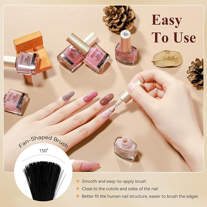Pink Quick Dry Nail Polish Set 6 Colors Vegan Nail Lacquer Nude Brown Air Dry Glitter Fingernail Polish Regular Neutral Wedding Color Non Gel DIY Salon Gift for Women