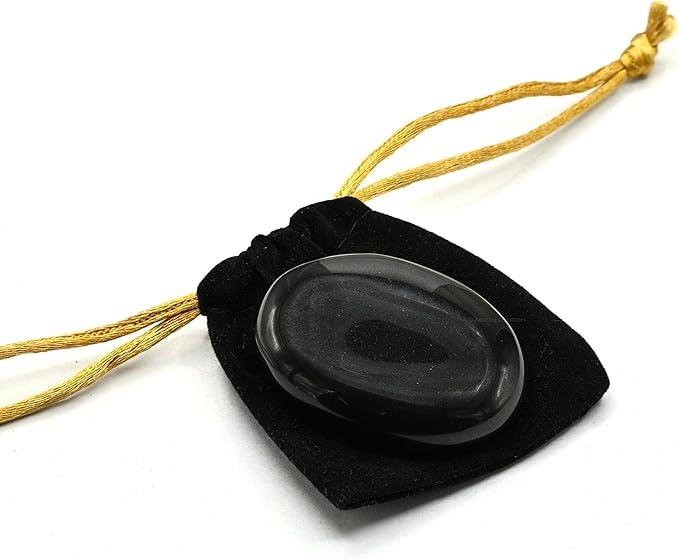Amazing Gemstone Black Agate Crystals and Healing Stones - Large Palm Stone Crystals Piedra - Crystal for Good Luck, Balanced Positive Energy, Meditation - Unique Stocking Stuffers, Gifts for Women