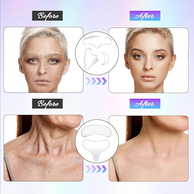 Dimeho 11 Pcs Neck Wrinkle Patches Reusable Silicone Forehead Wrinkle Mask No Adhesive Under Eye Pad for Plump Wrinkles Skin Lines Overnight Beauty Eyecare Cream Applicator while Sleeping